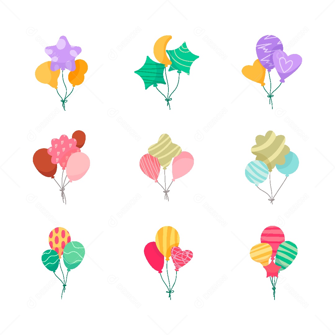 Conjunto de Balões Coloridos Ilustração Vetor EPS