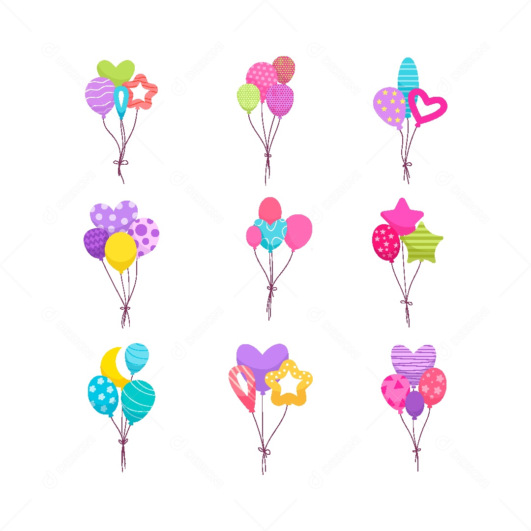 Conjunto de Balões Coloridos Ilustração Vetor EPS