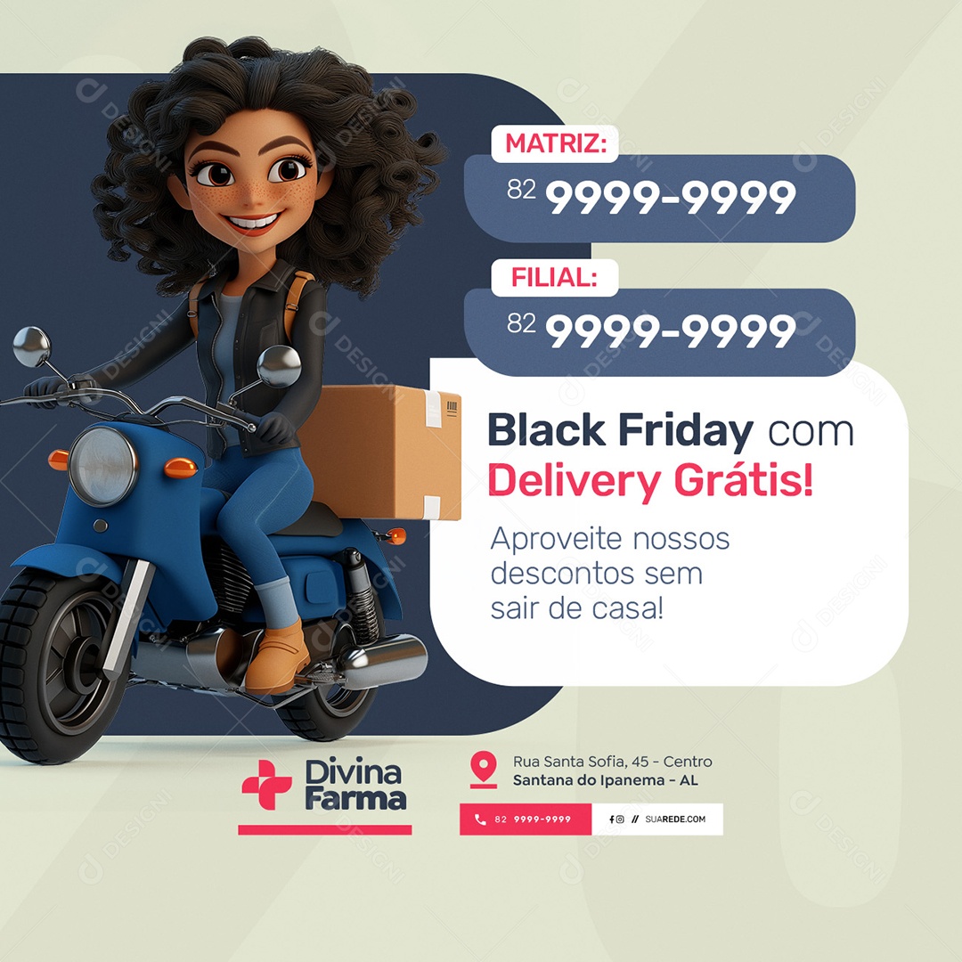 Farmácia Black Friday Matriz Filial Delivery Grátis Social Media PSD Editável