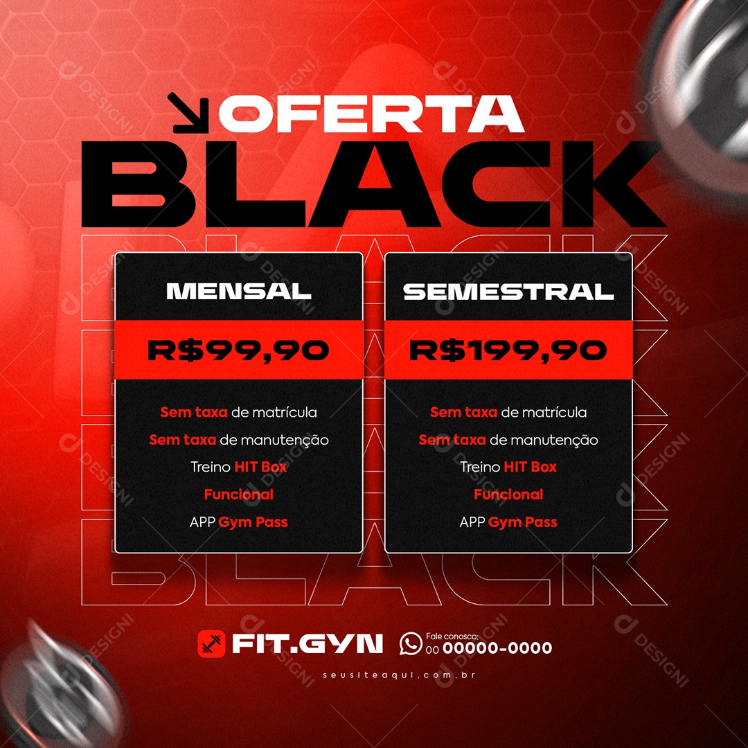 Academia Black Friday Oferta Black Mensal Semestral Social Media PSD Editável