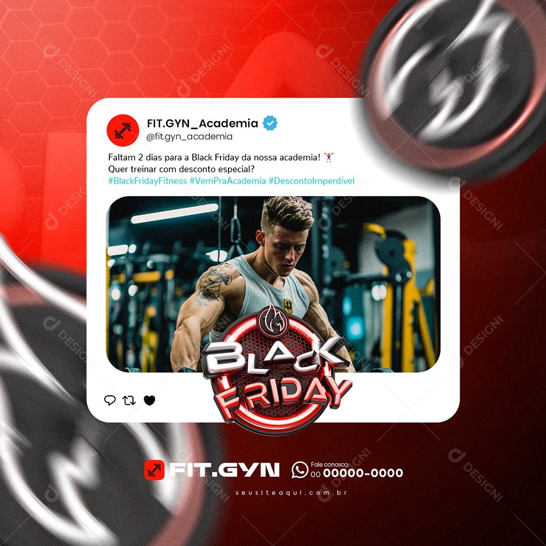 Academia Black Friday Quer Treinar com Desconto Especial Social Media PSD Editável