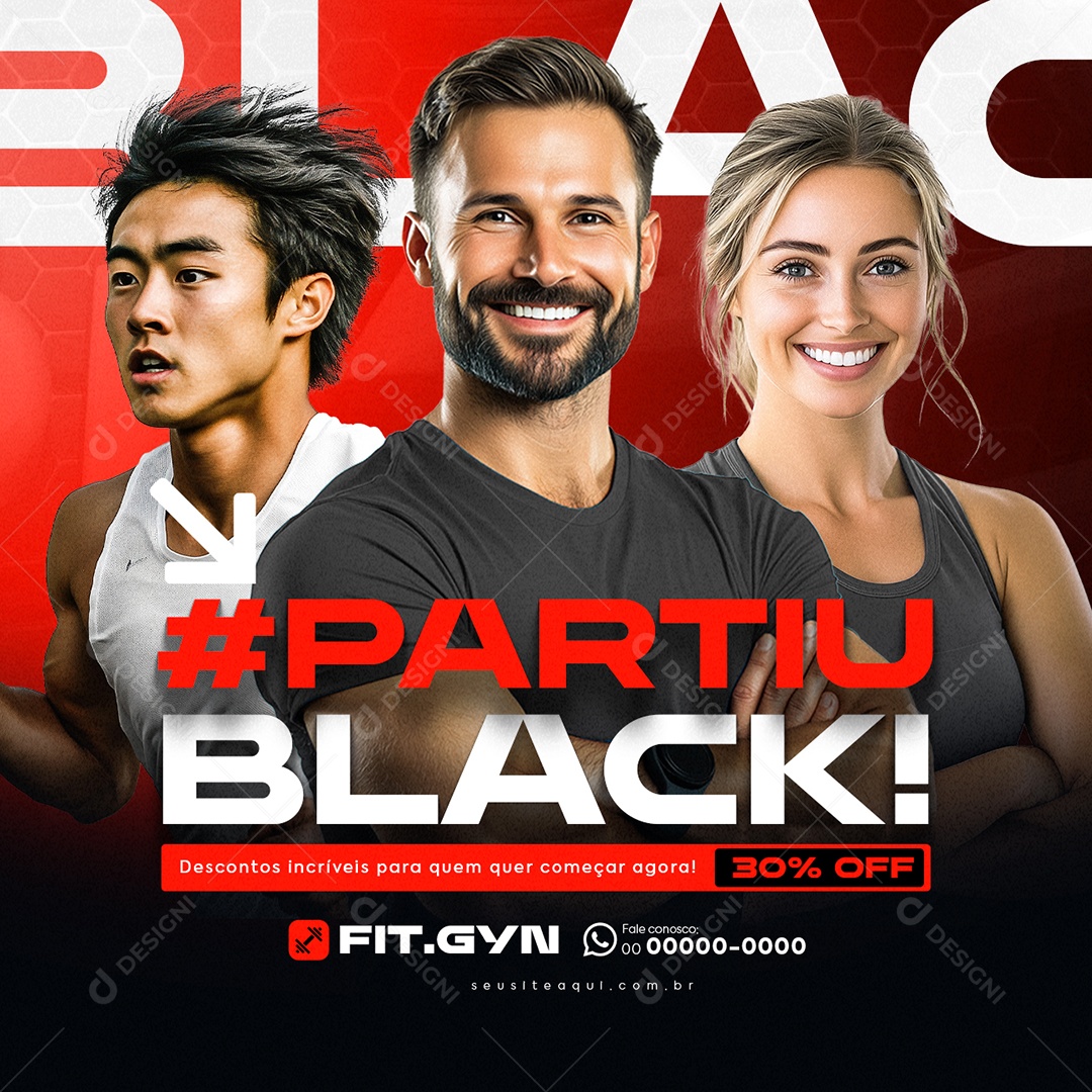 Academia Black Friday Partiu Black 30% Off Social Media PSD Editável