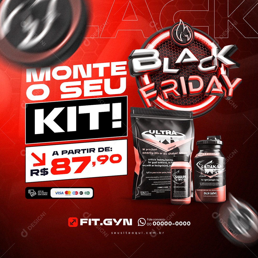 Academia Black Friday Monte o Seu Kit Social Media PSD Editável