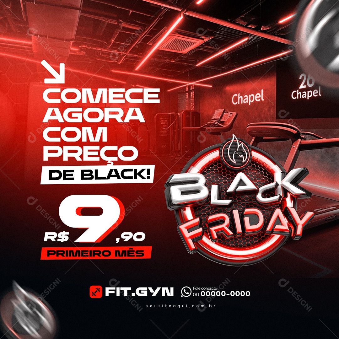 Academia Black Friday Comece Agora com Preço de Black Social Media PSD Editável