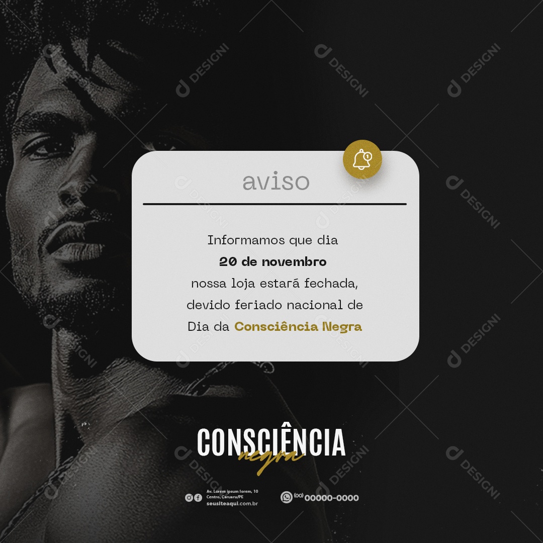 Comunicado Feriado Dia da Consciência Negra Social Media PSD Editável