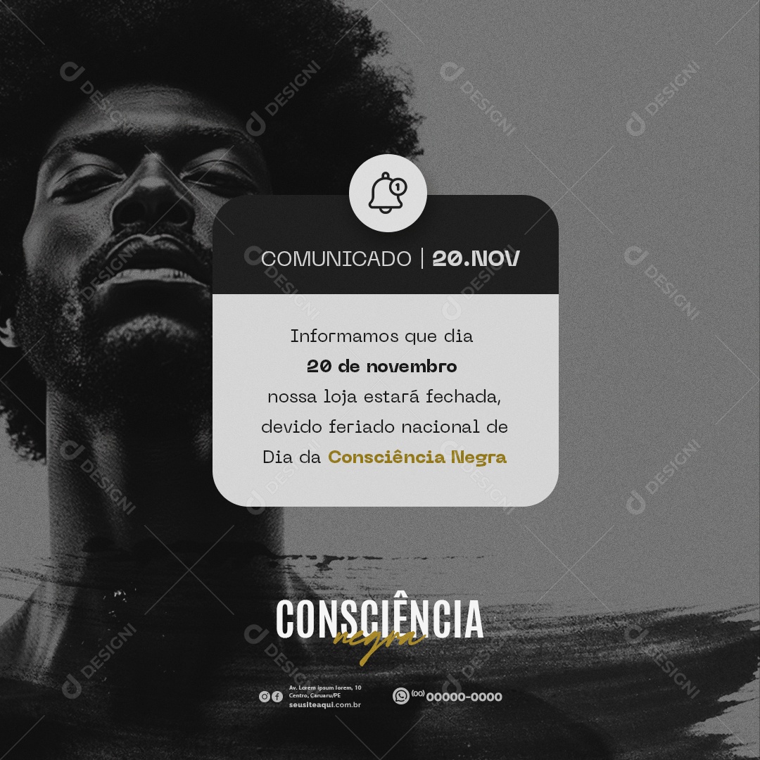 Comunicado Feriado Dia da Consciência Negra Social Media PSD Editável