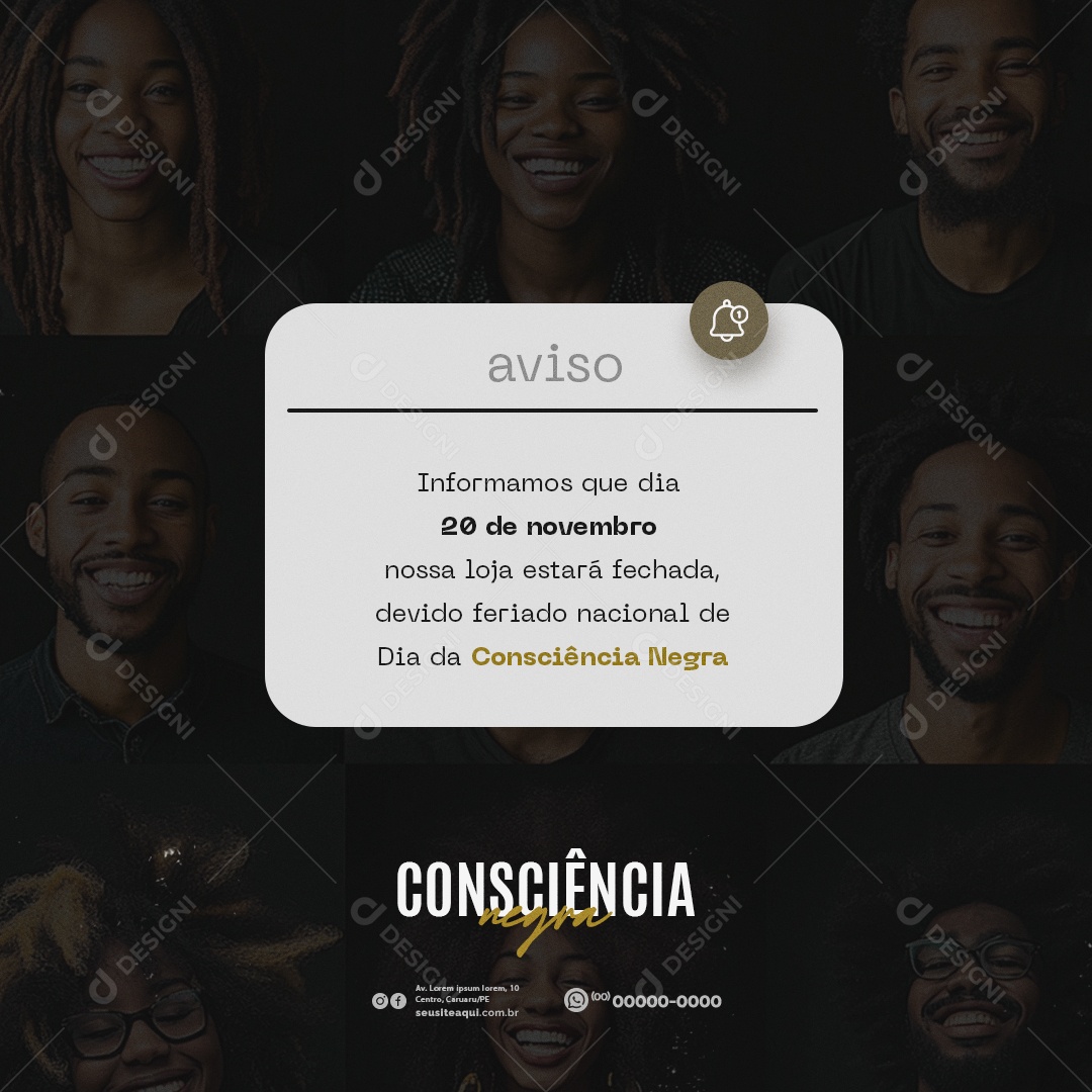 Comunicado Feriado Dia da Consciência Negra Social Media PSD Editável
