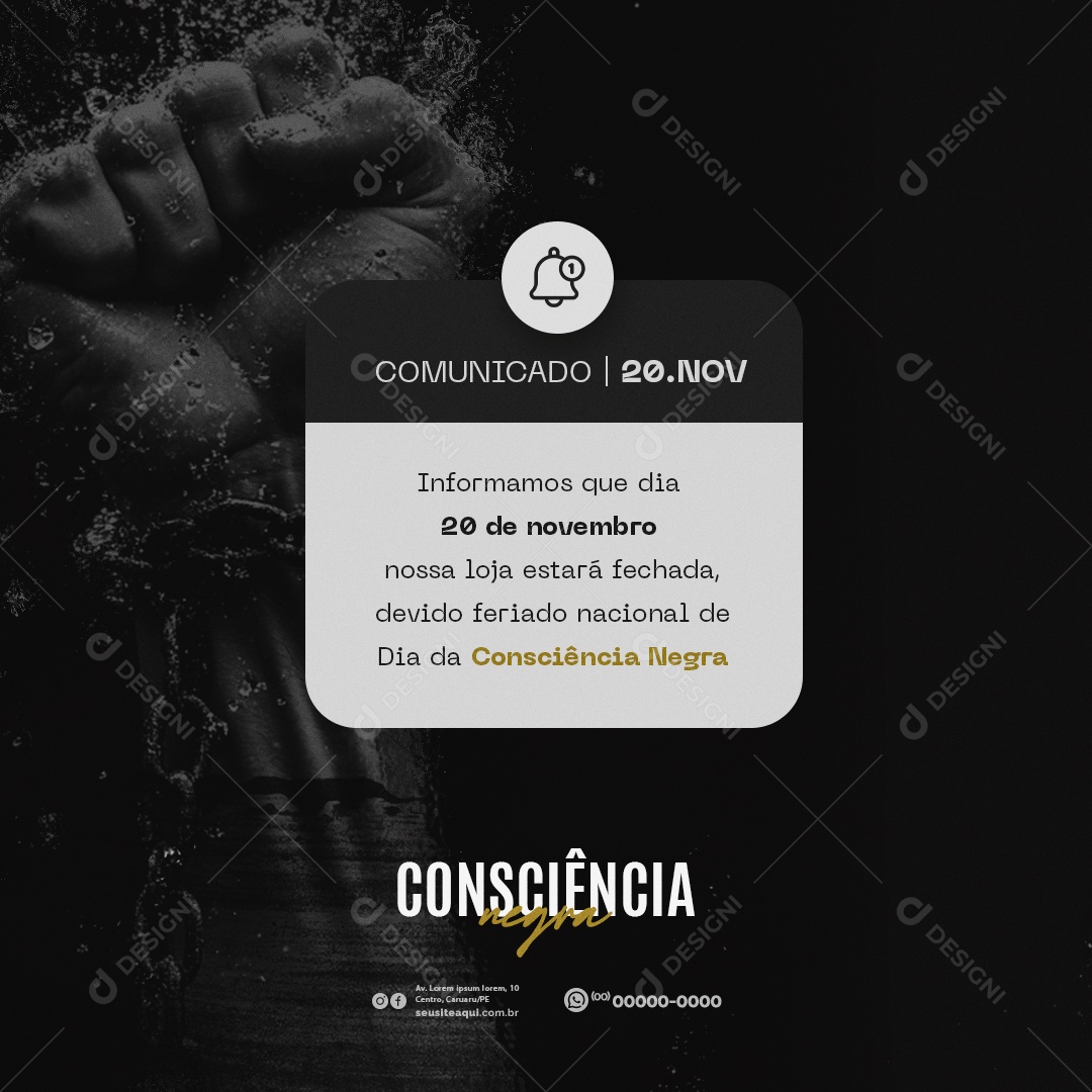 Comunicado Feriado Dia da Consciência Negra Social Media PSD Editável