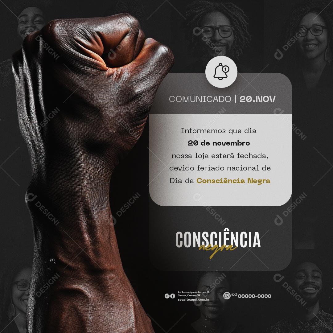 Comunicado Feriado Dia da Consciência Negra Social Media PSD Editável