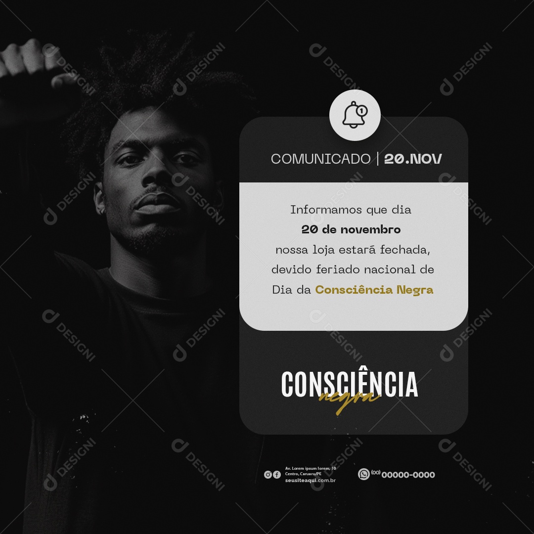 Comunicado Feriado Dia da Consciência Negra Social Media PSD Editável