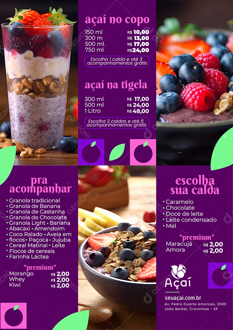 Modelo de Cardápio Açaí PSD Editável