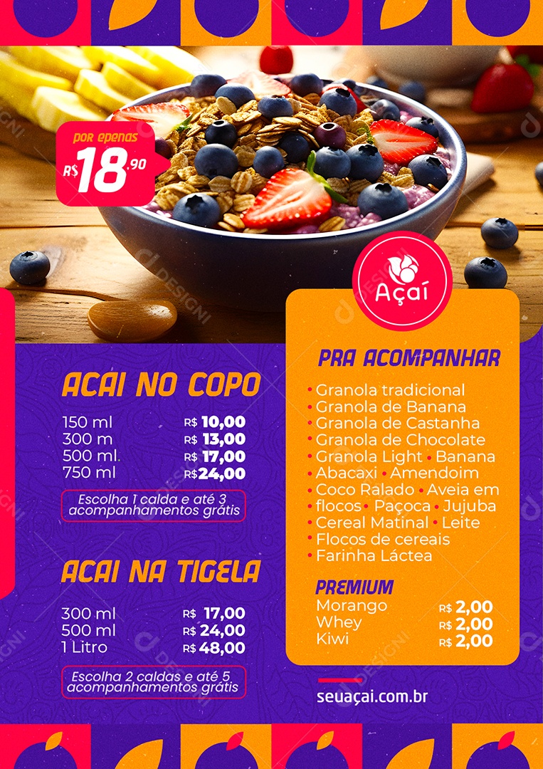 Modelo de Cardápio Açaí PSD Editável