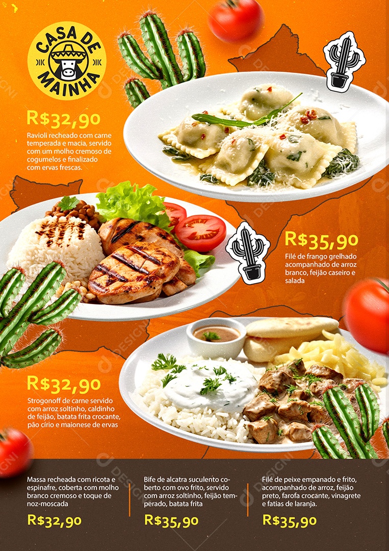 Modelo de Cardápio Restaurante Comida Brasileira PSD Editável