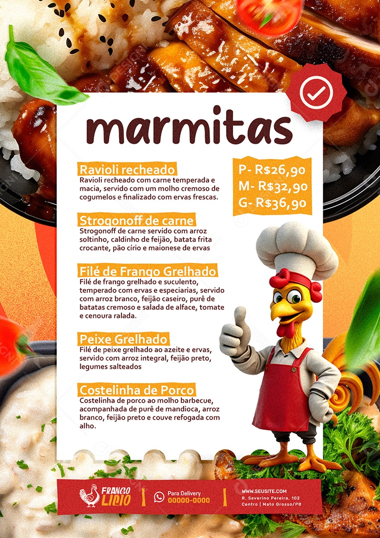 Modelo de Cardápio Restaurante Marmitas PSD Editável