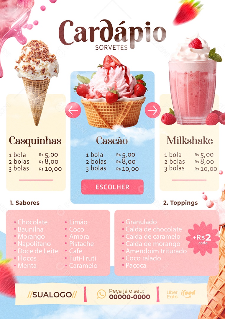 Modelo de Cardápio Sorveteria PSD Editável