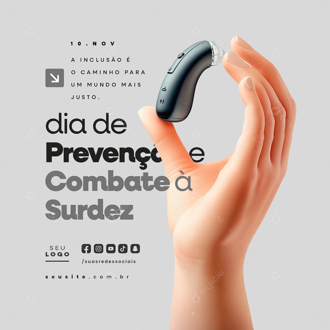 Dia de Prevenção e Combate à Surdez 10 de Novembro Social Media PSD Editável