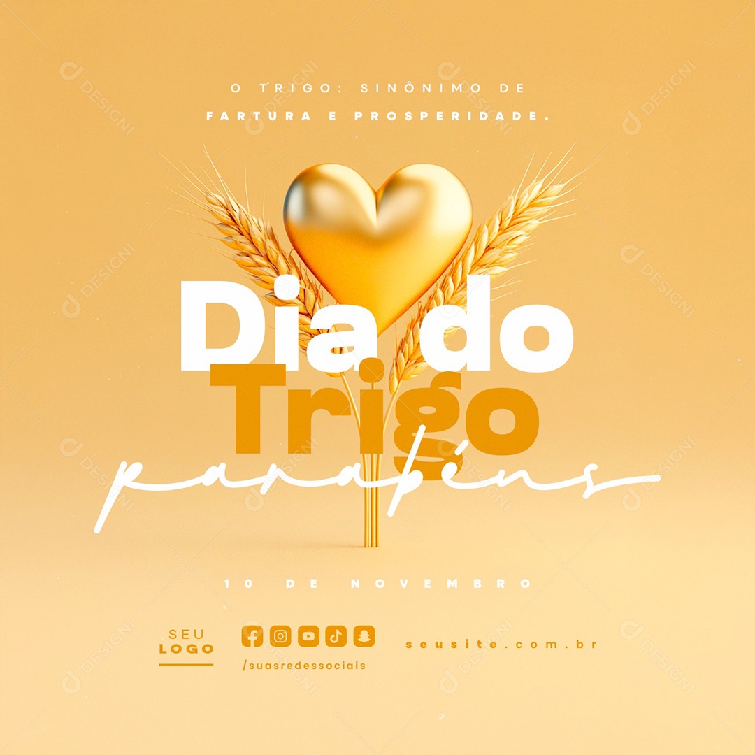 Dia do Trigo 10 de Novembro Parabéns Social Media PSD Editável