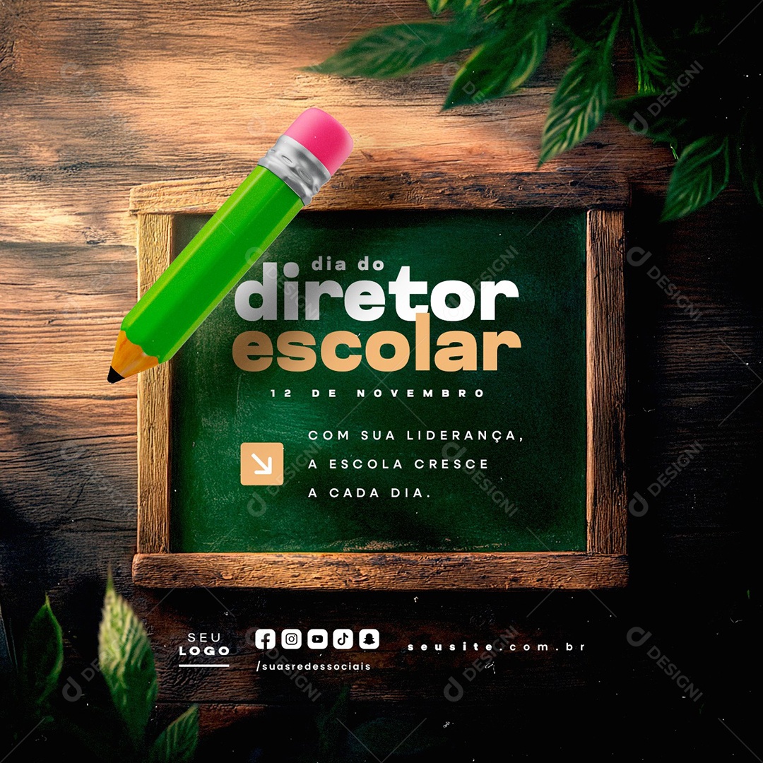 Dia do Diretor Escolar 12 de Novembro Social Media PSD Editável