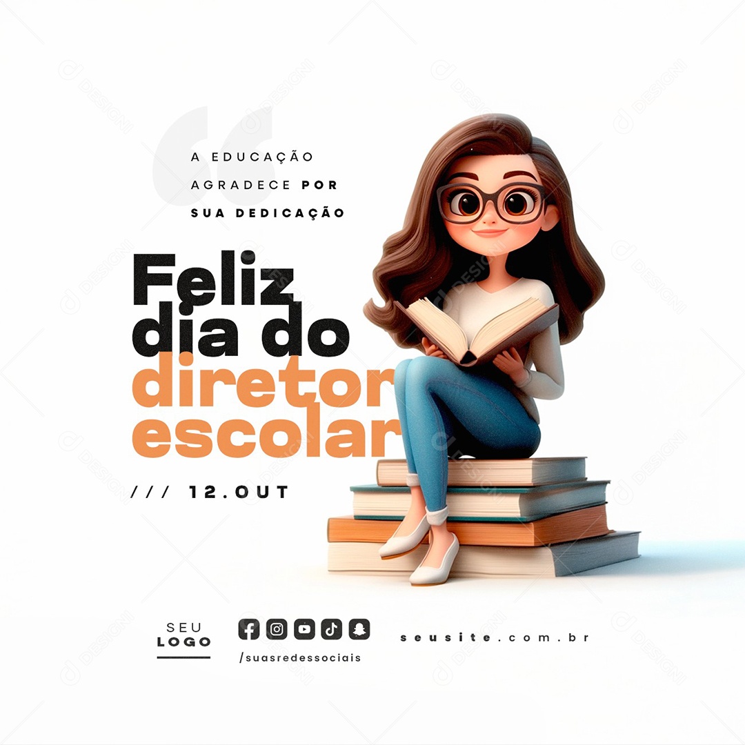 Feliz Dia do Diretor Escolar 12 de Novembro Social Media PSD Editável
