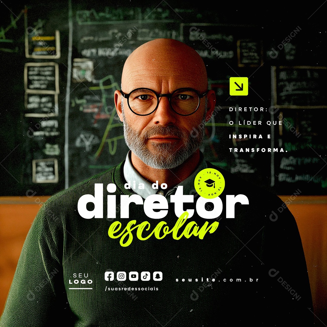 Dia do Diretor Escolar 12 de Novembro Social Media PSD Editável
