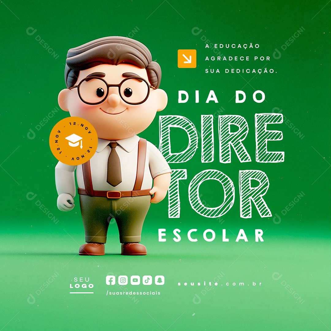 Dia do Diretor Escolar 12 de Novembro Social Media PSD Editável