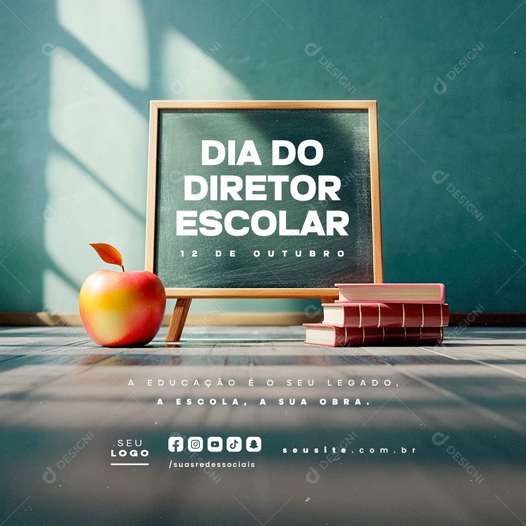 Dia do Diretor Escolar 12 de Novembro A Educação é o Seu Legado Social Media PSD Editável