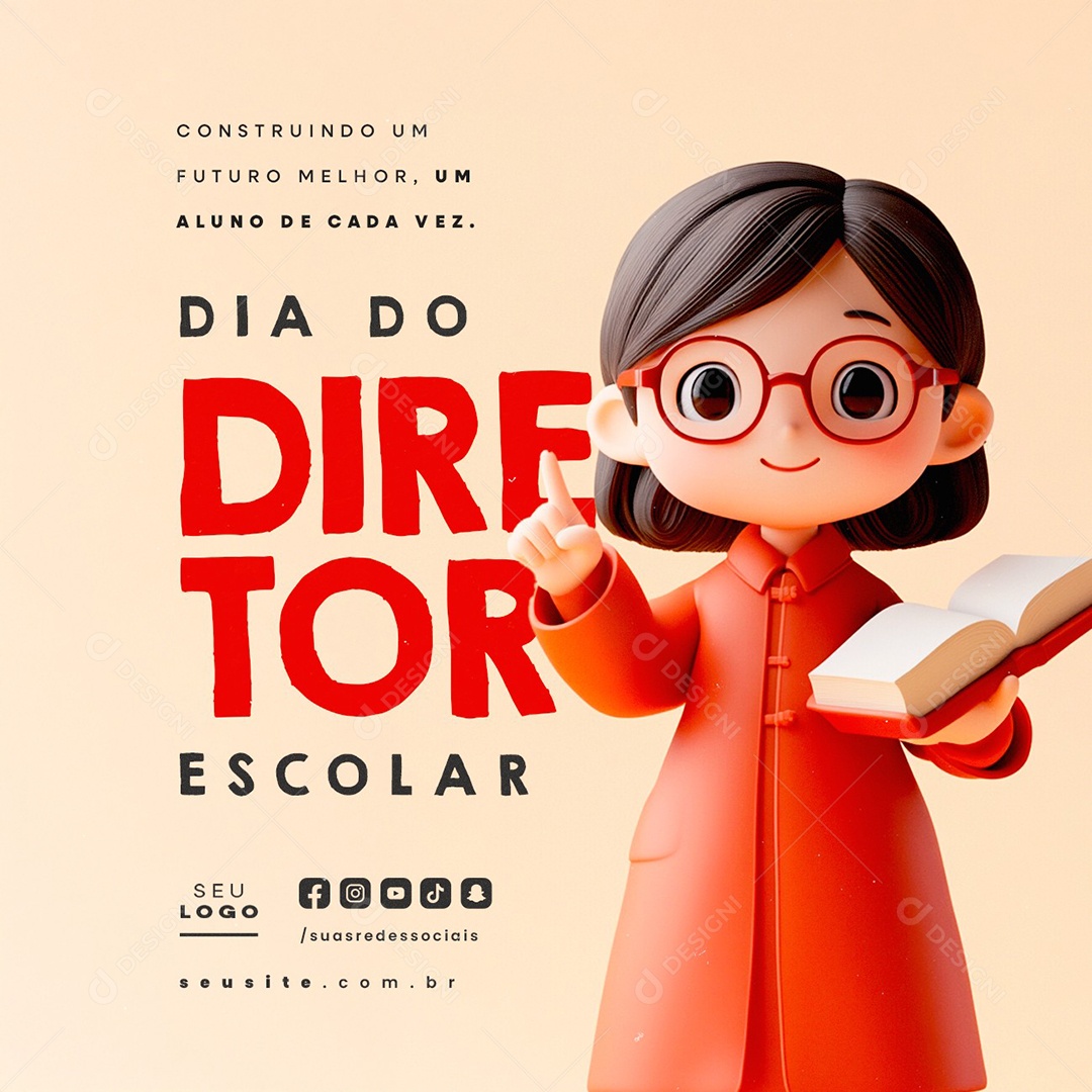 Dia do Diretor Escolar 12 de Novembro Cosntruindo um Futuro Melhor Social Media PSD Editável