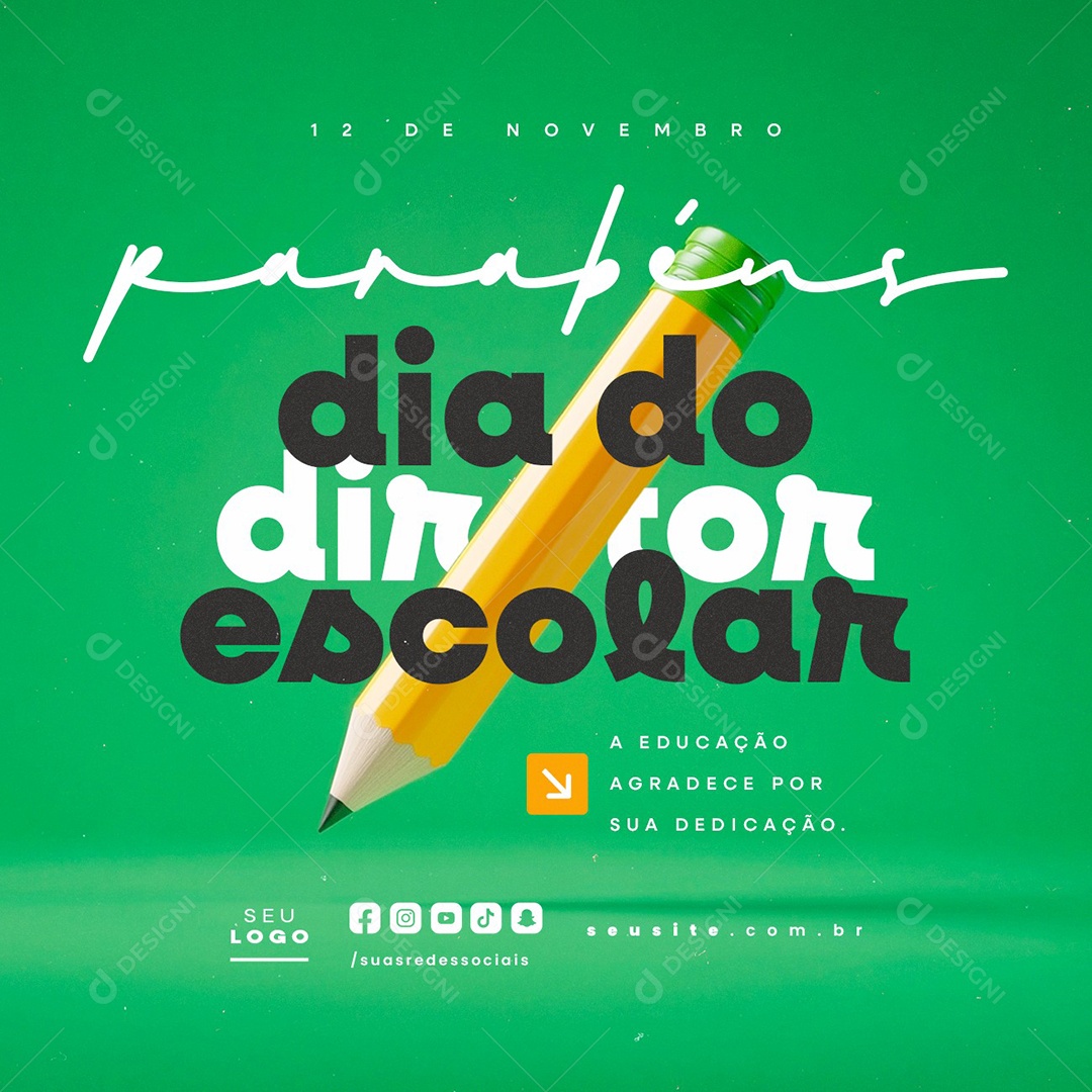 Dia do Diretor Escolar 12 de Novembro Parabéns Social Media PSD Editável