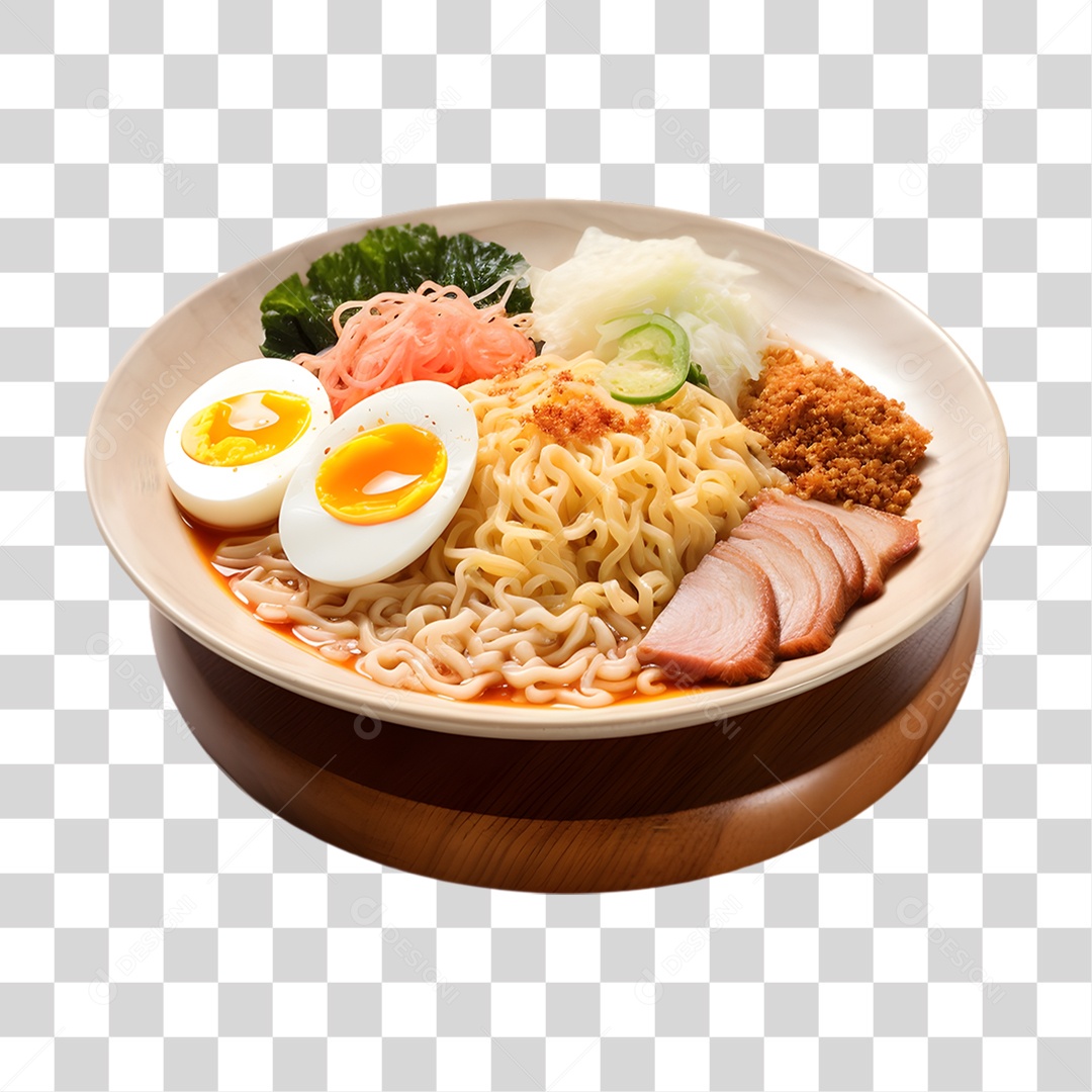 Ramen em Prato com Ovos Cozidos PNG Transparente