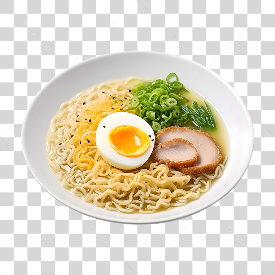 Ramen em Prato com Ovos Cozidos PNG Transparente