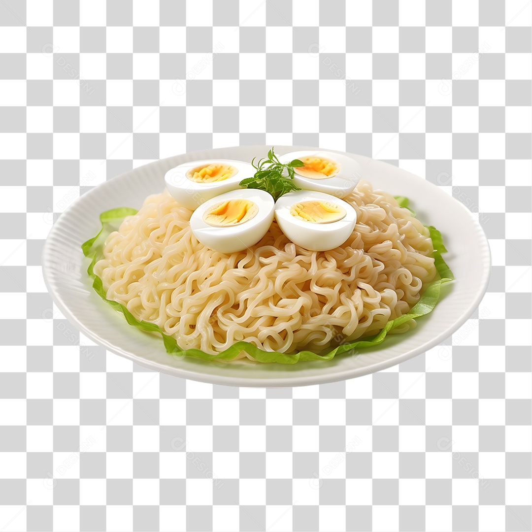 Ramen em Prato com Ovos Cozidos PNG Transparente