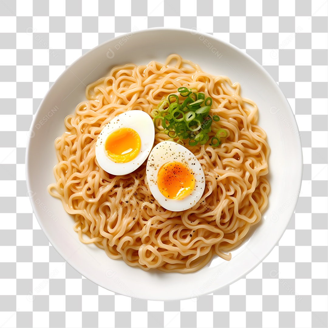 Ramen em Prato com Ovos Cozidos PNG Transparente