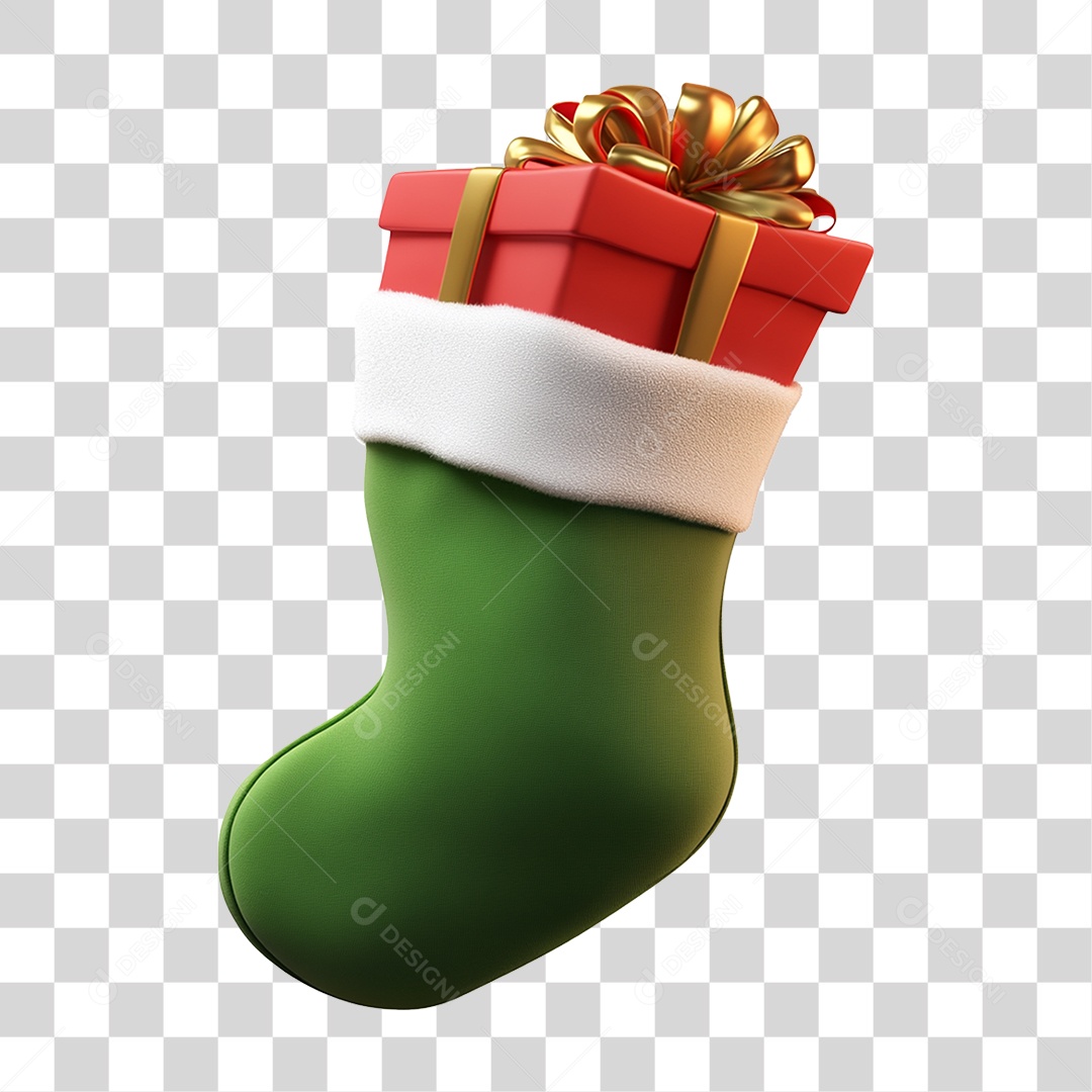 Meia de Natal com Caixa de Presente PNG Transparente
