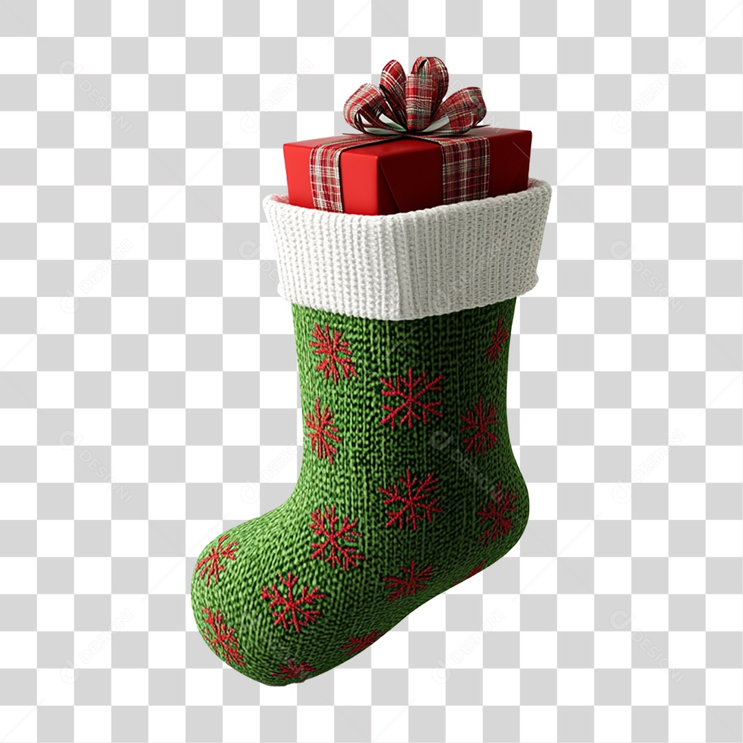 Meia de Natal com Caixa de Presente PNG Transparente