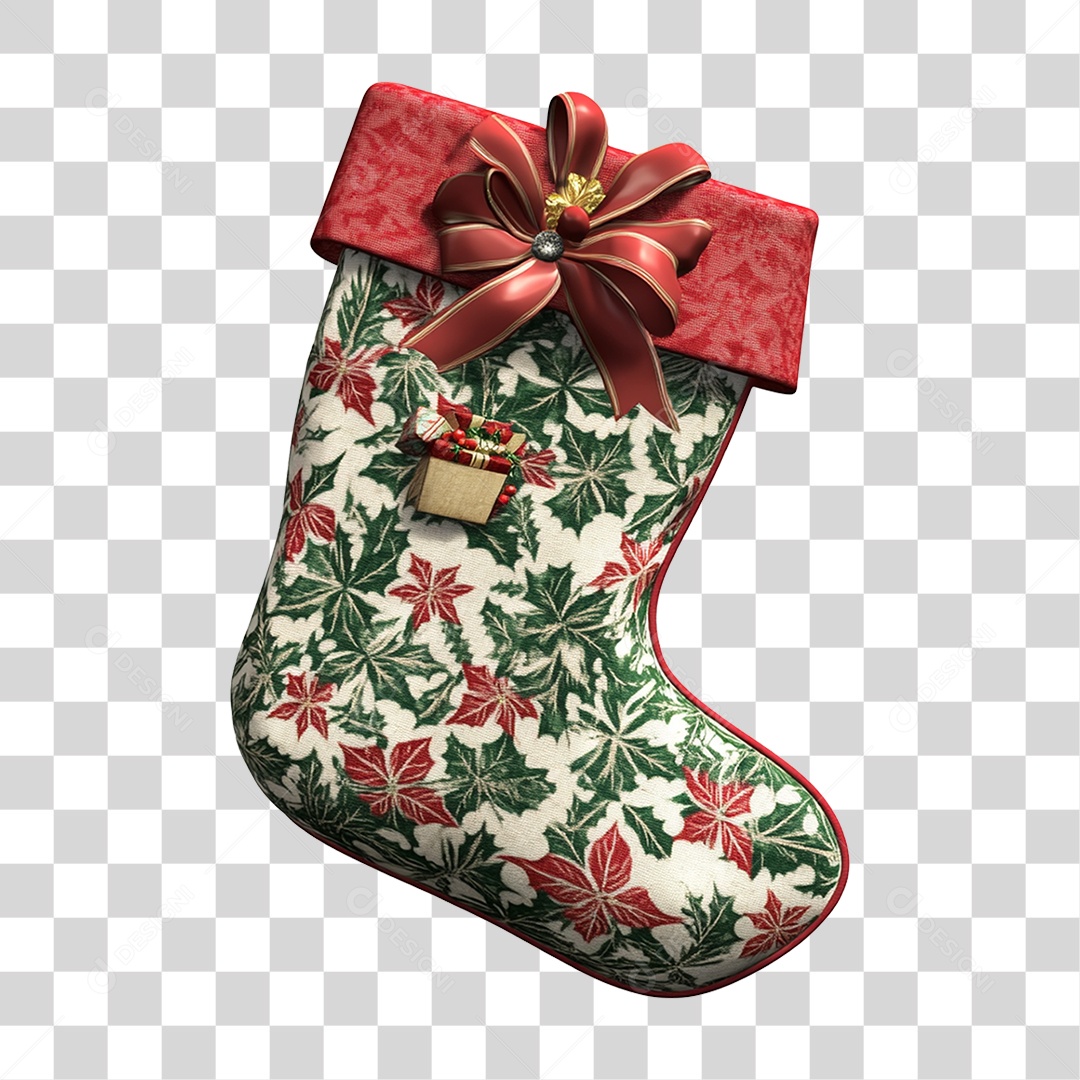 Meia de Natal com Caixa de Presente PNG Transparente