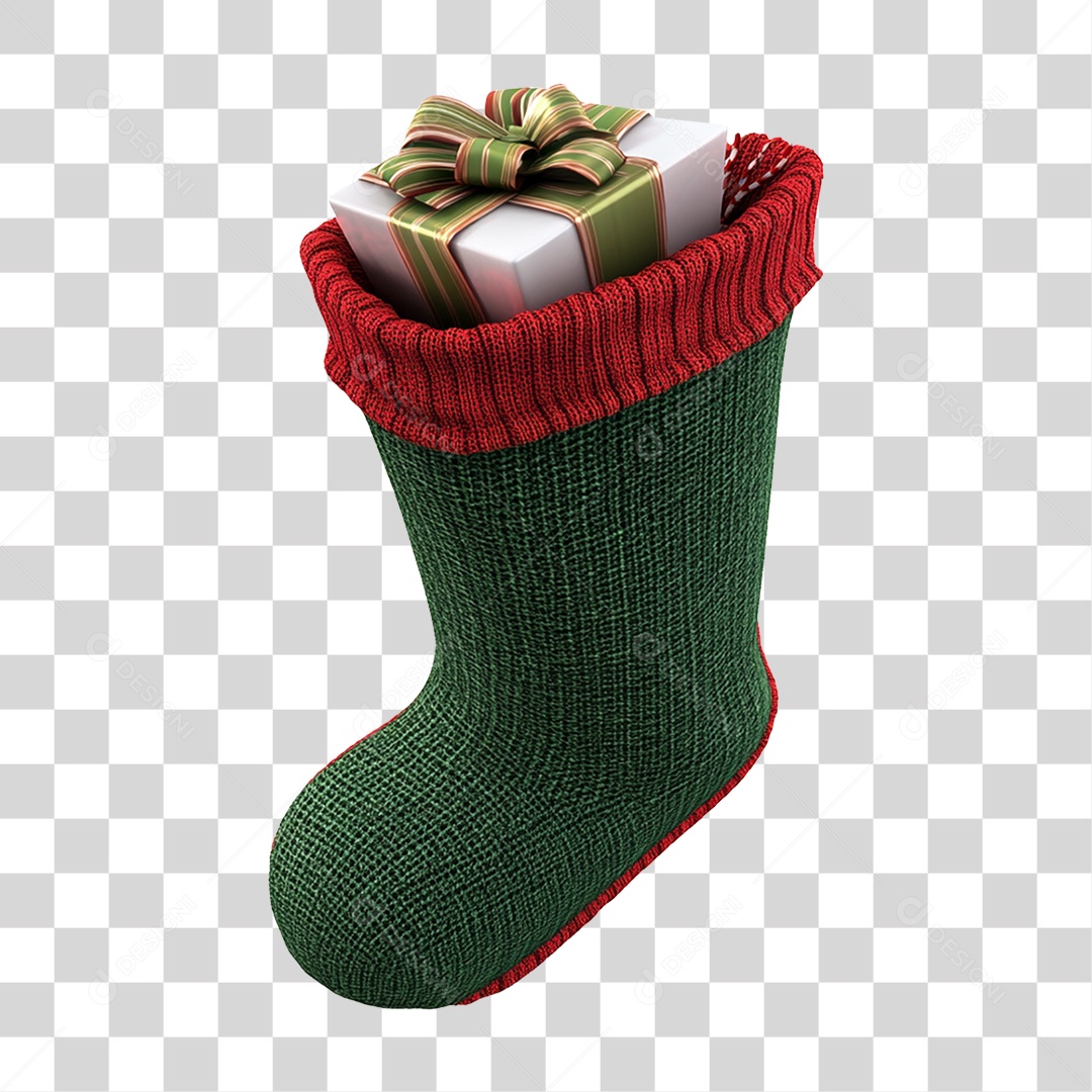 Meia de Natal com Caixa de Presente PNG Transparente
