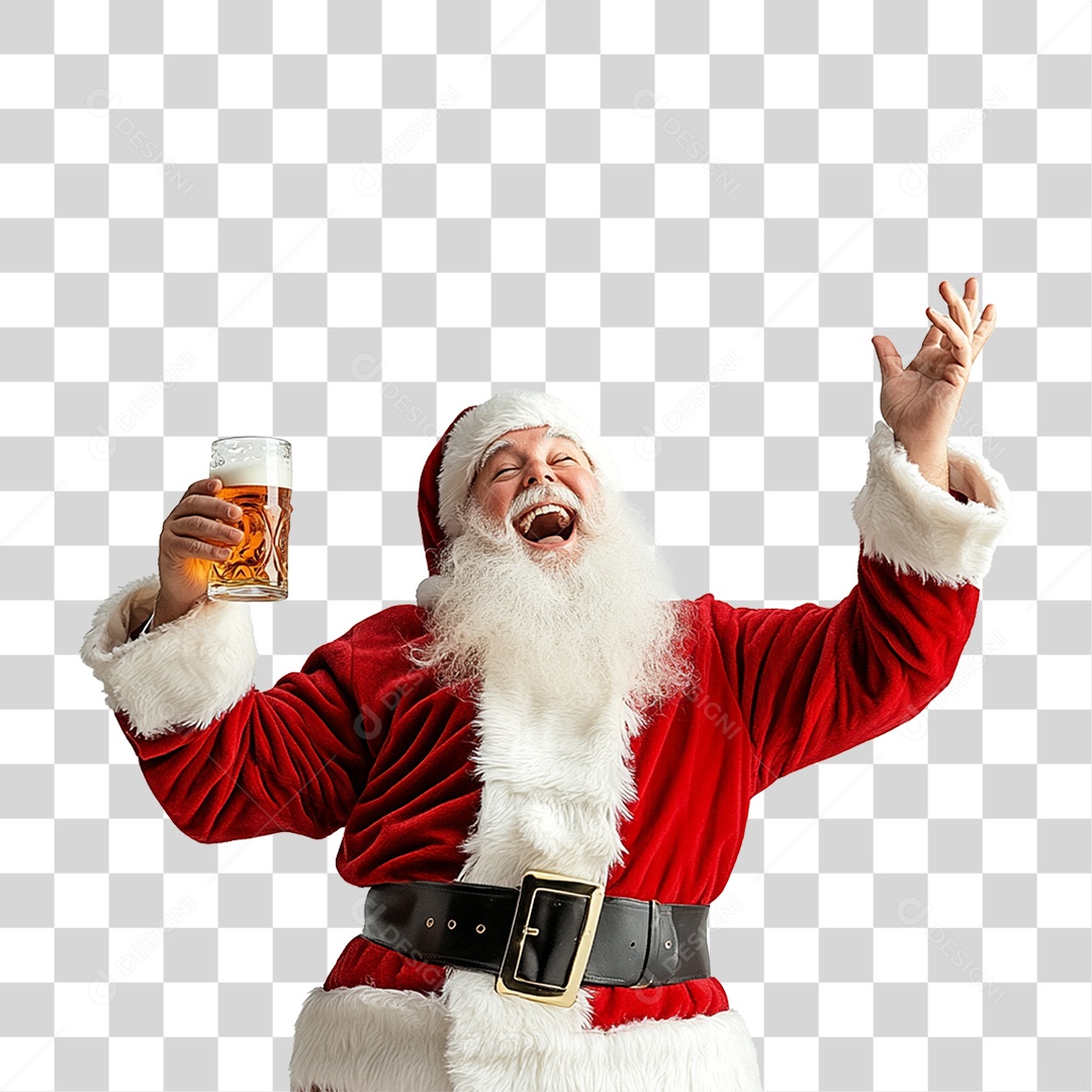Papai Noel Segurando Copo de Cerveja PNG Transparente