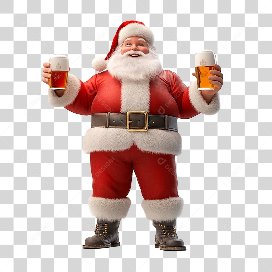 Papai Noel Segurando Copo de Cerveja PNG Transparente