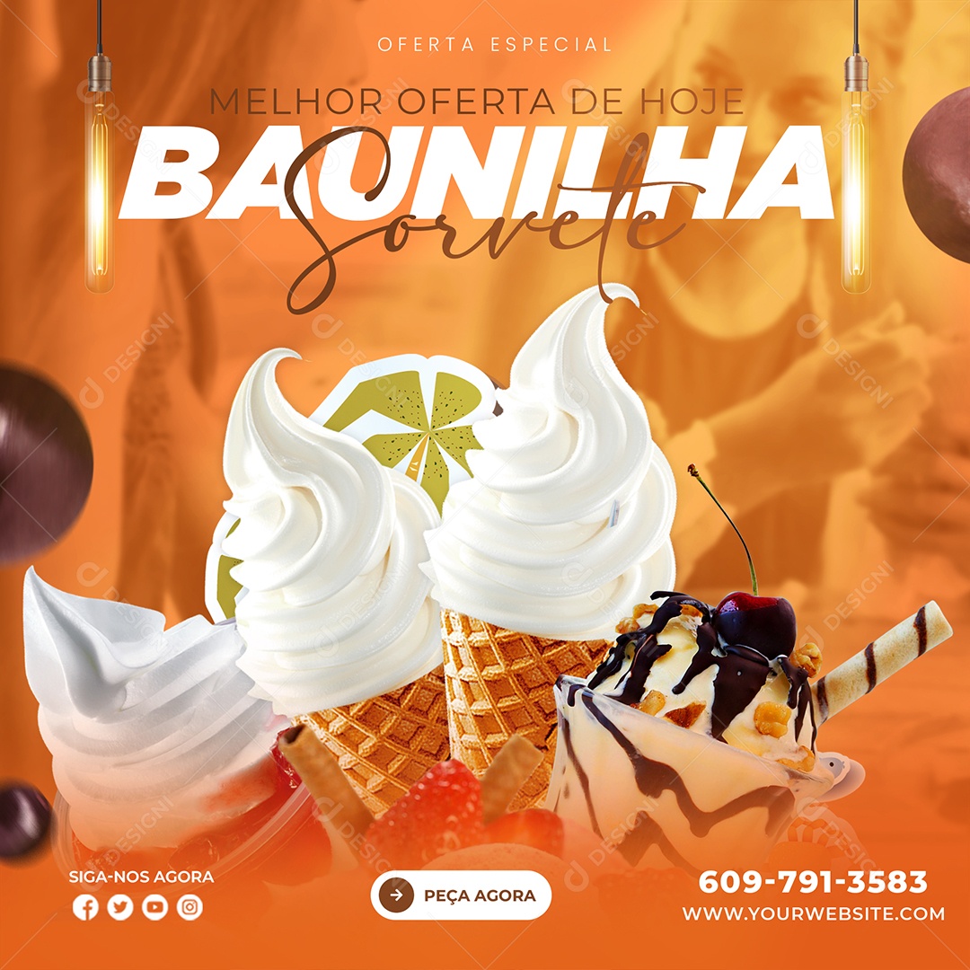 Sorveteria Melhor Oferta Sorvete de Baunilha Social Media PSD Editável
