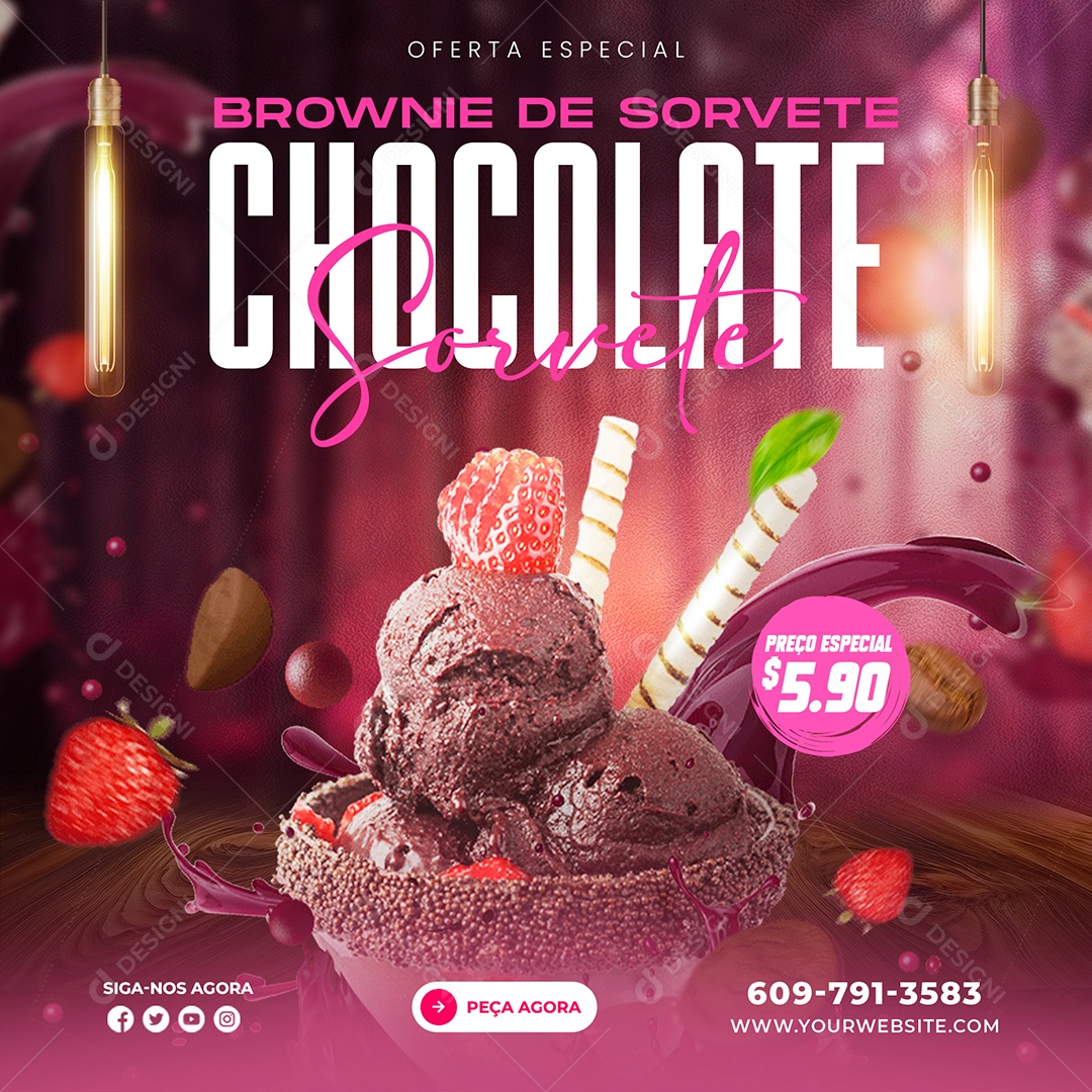 Bowni Sorvete de Chocolate Social Media PSD Editável