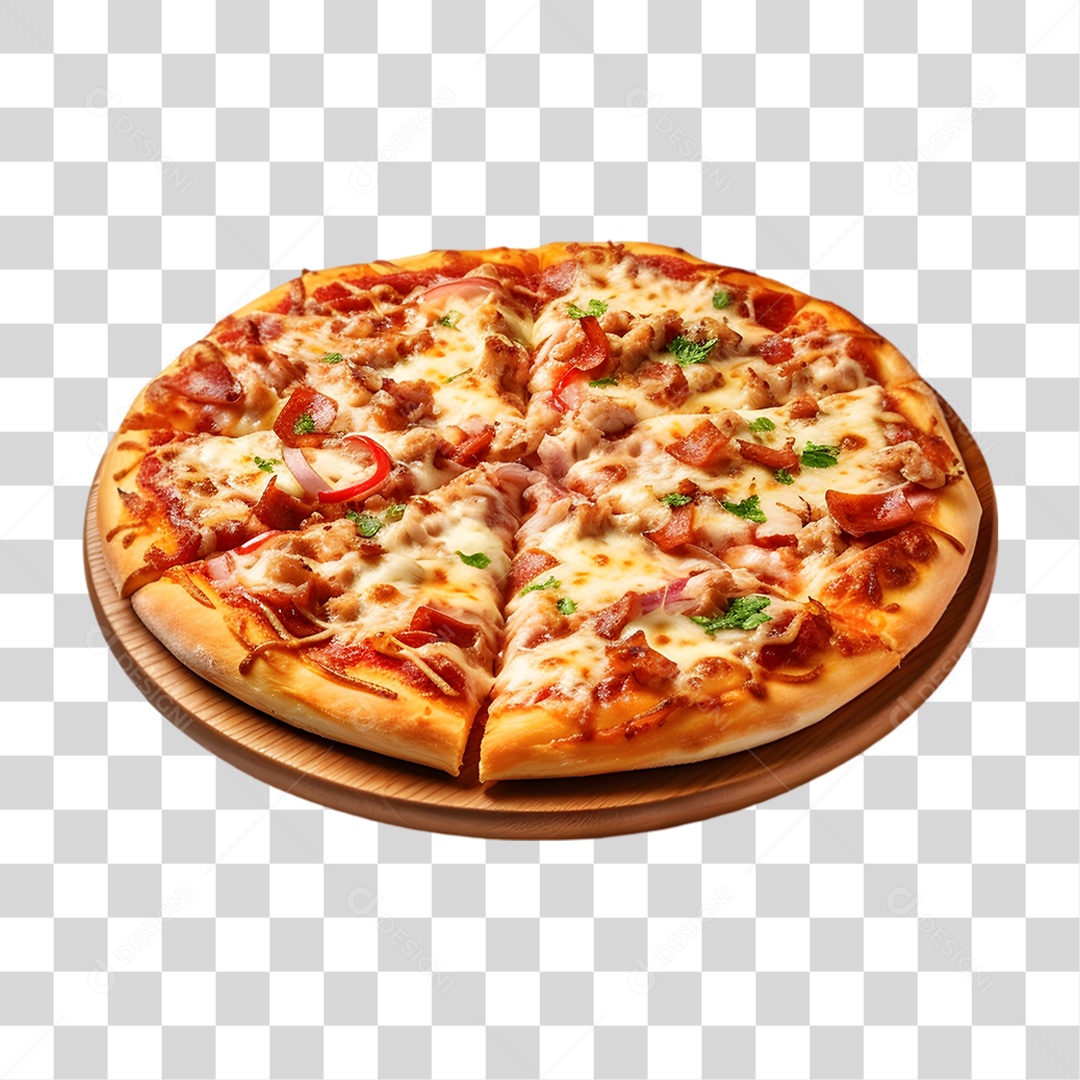 Pizza em Tábua de Madeira PNG Transparente