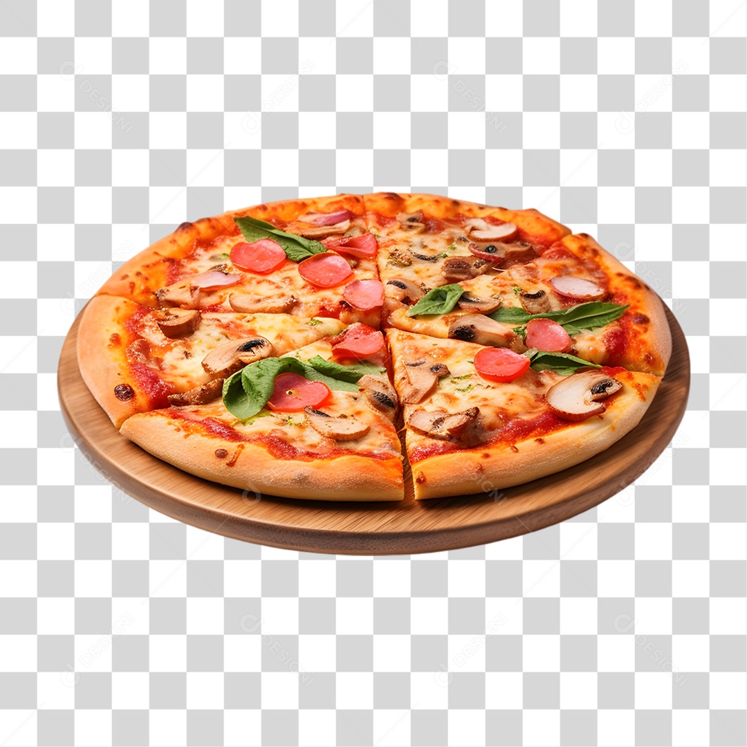 Pizza em Tábua de Madeira PNG Transparente
