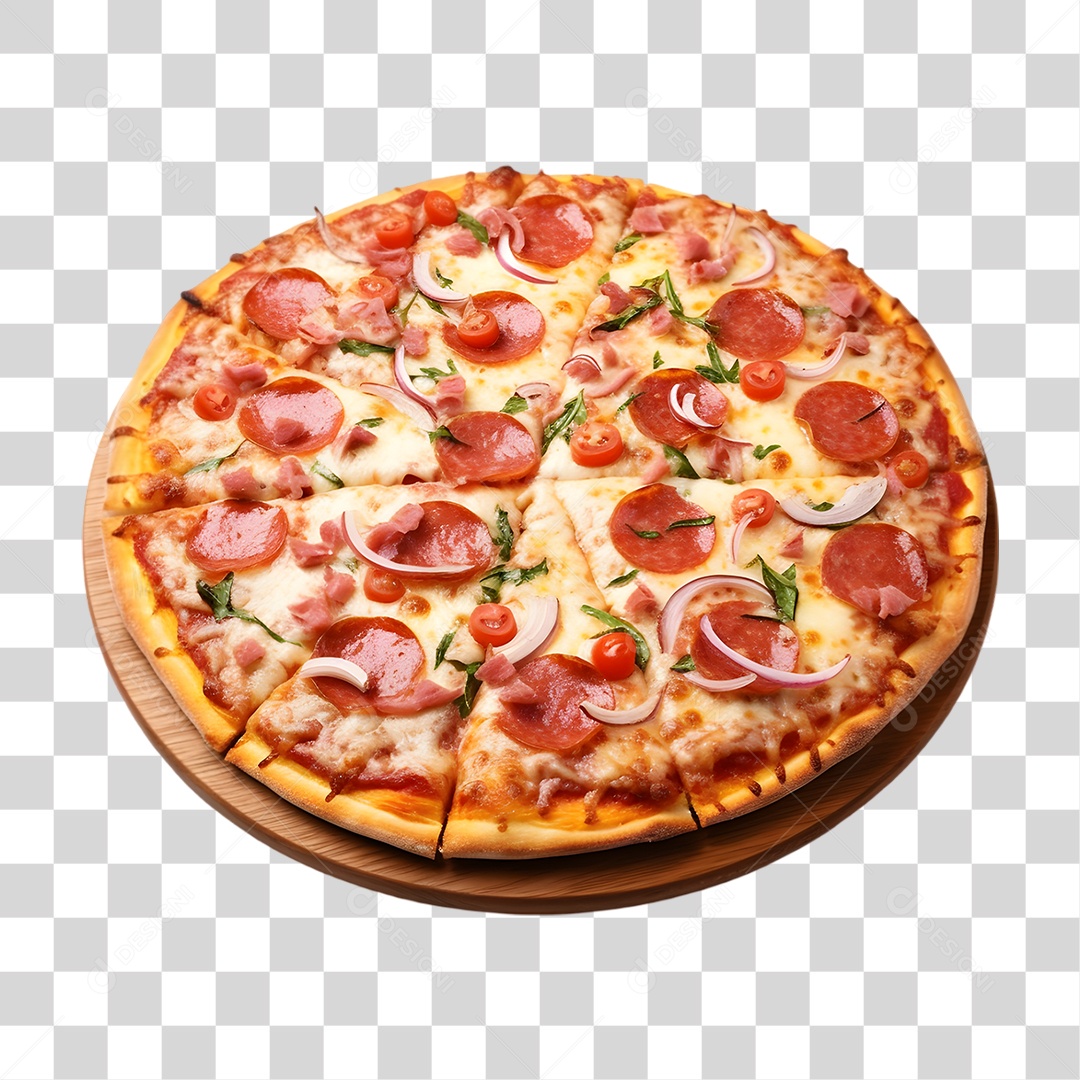 Pizza em Tábua de Madeira PNG Transparente