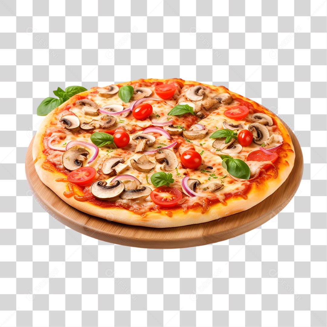 Pizza em Tábua de Madeira PNG Transparente