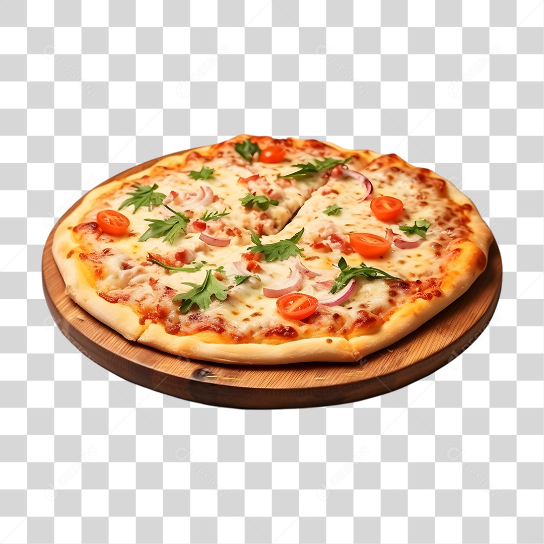 Pizza em Tábua de Madeira PNG Transparente