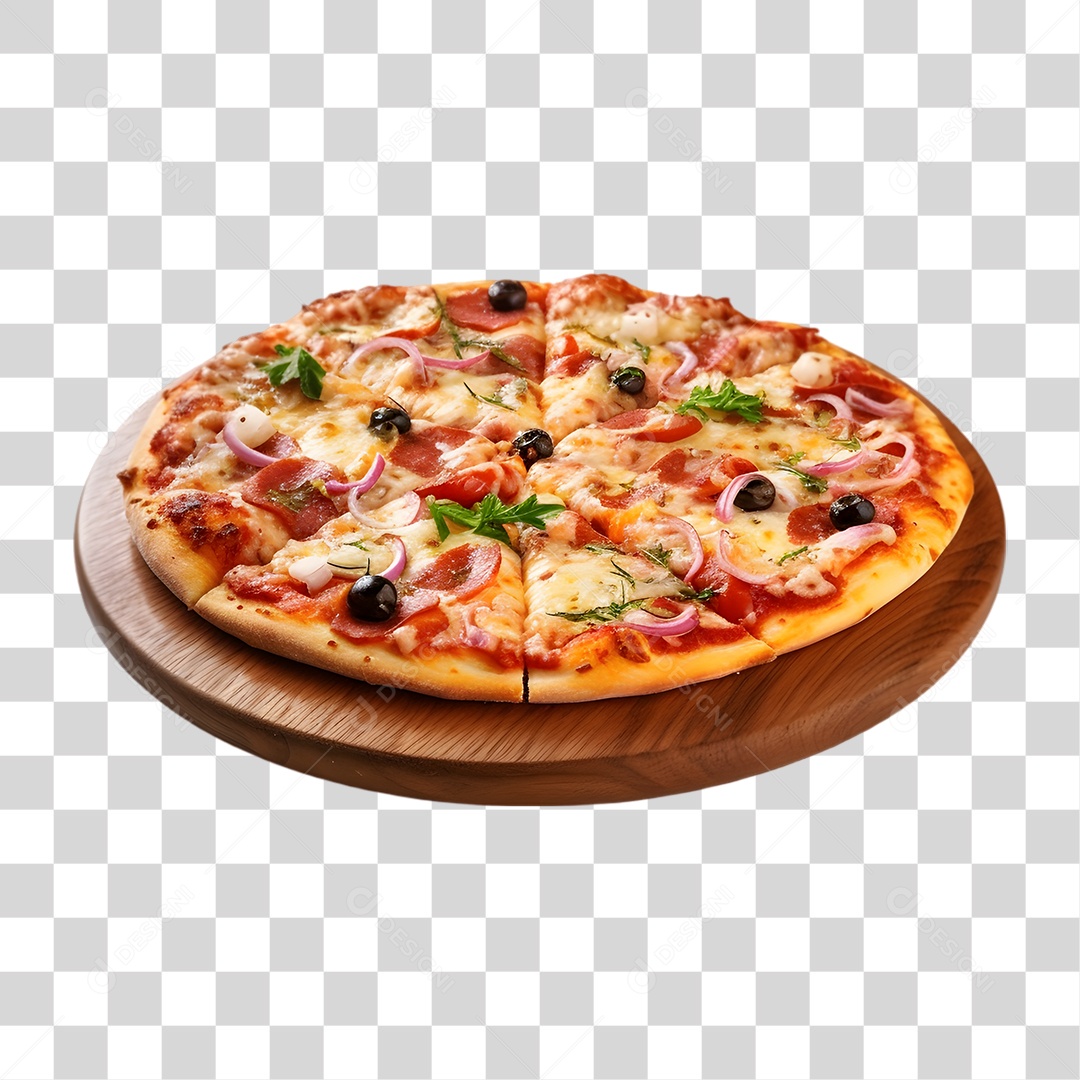 Pizza em Tábua de Madeira PNG Transparente