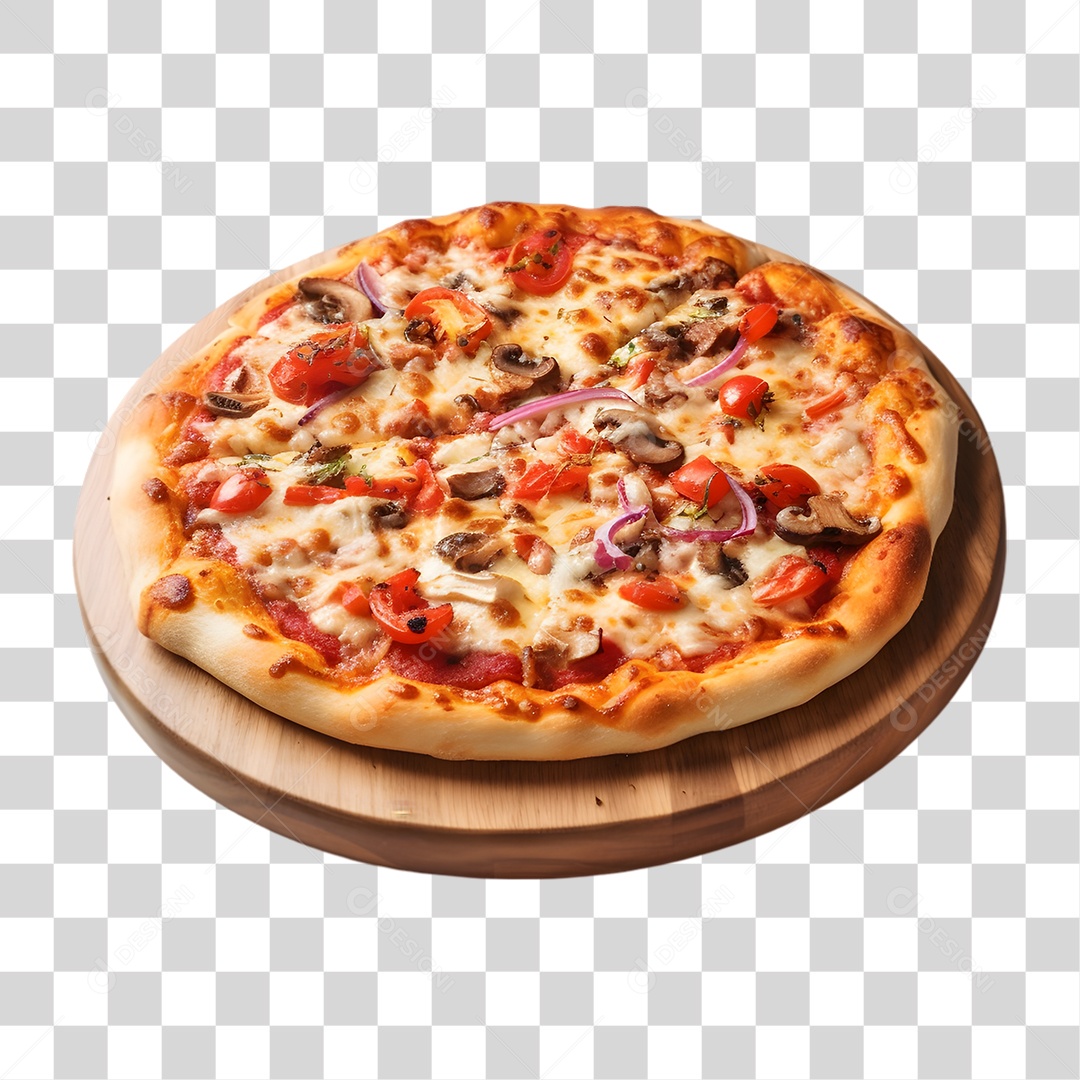 Pizza em Tábua de Madeira PNG Transparente