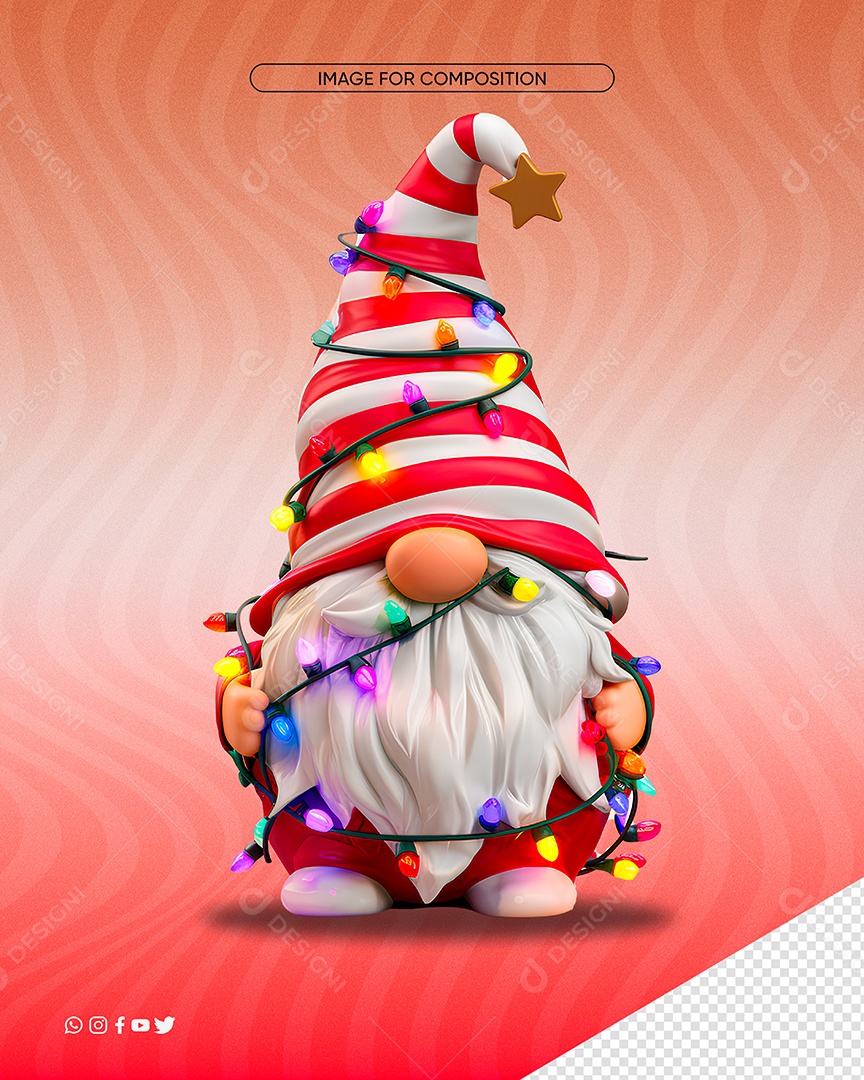 Personagem 3D Gnomo de Natal para Composição PSD