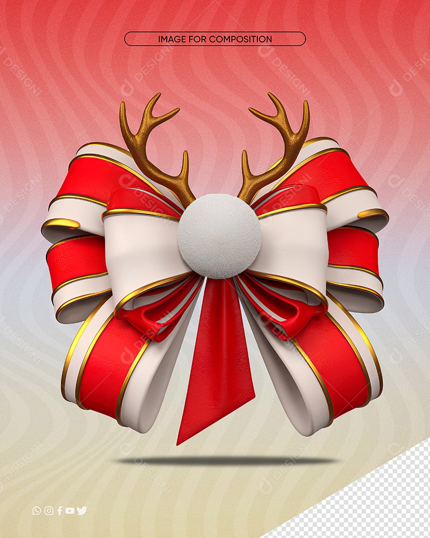 Elemento 3D Laço de Natal para Composição PSD