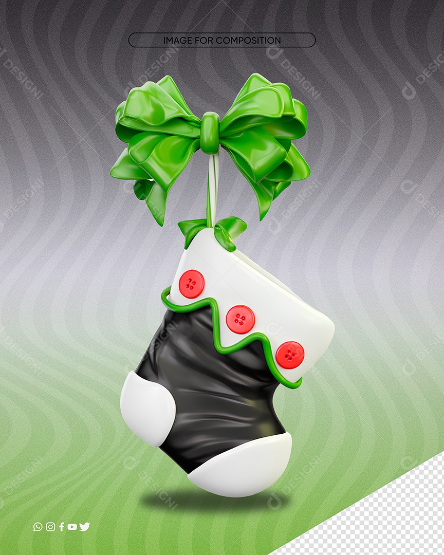 Elemento 3D Meia de Natal para Composição PSD